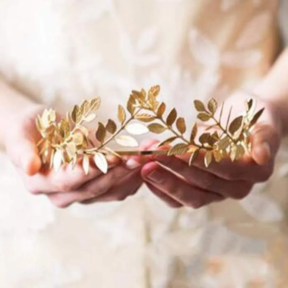 Greek Roman Gold Leaf Tree Branch Crown Baroque Headpiece Wedding Headband Tiara